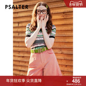 针织衫 PSALTER诗篇夏v领学院风格 纹提花短袖
