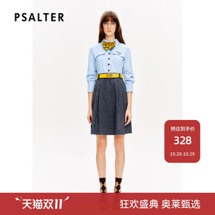 【断码】[智性学院风]PSALTER诗篇翻领假两件棉麻衬衫裙连衣裙