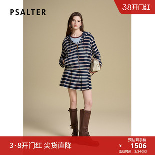 PSALTER诗篇海军蓝条纹连帽宽松短外套2025秋季新款