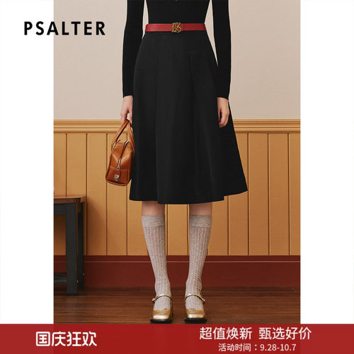 【断码】PSALTER诗篇冬醋酸a字裙小黑裙中腰通勤半身裙