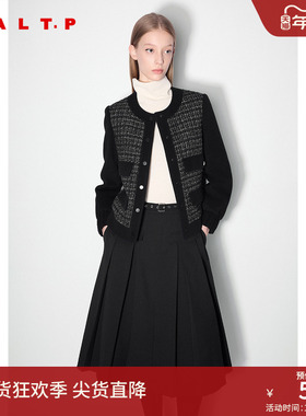 SALT.P可颜肌理感花纱拼接毛呢复古小香风羊毛外套棉服2024冬