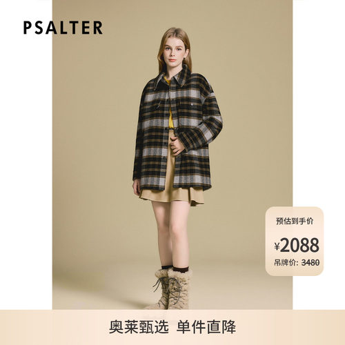 PSALTER诗篇格纹衬衫型双面呢羊毛大衣毛呢外套2025冬款