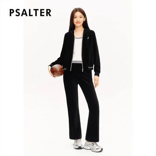 PSALTER诗篇细条丝绒带钻胸针学院风休闲连帽运动外套冬款