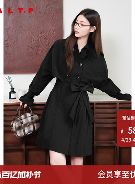 SALT.P可颜宽松翻领简约复古绑带蝴蝶结风衣式连衣裙秋