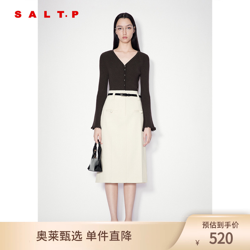 SALT.P可颜复古深咖色喇叭袖修身显瘦V领毛针织衫冬款