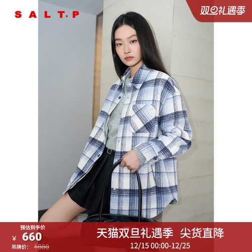 【桑蚕丝】SALT.P可颜蚕丝棉填充格纹衬衫款外套棉服2024冬