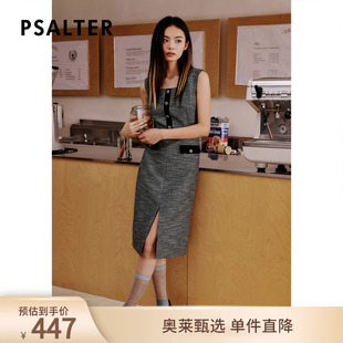 连衣裙夏 高智条纹 PSALTER诗篇方领收腰粗花呢小香风无袖