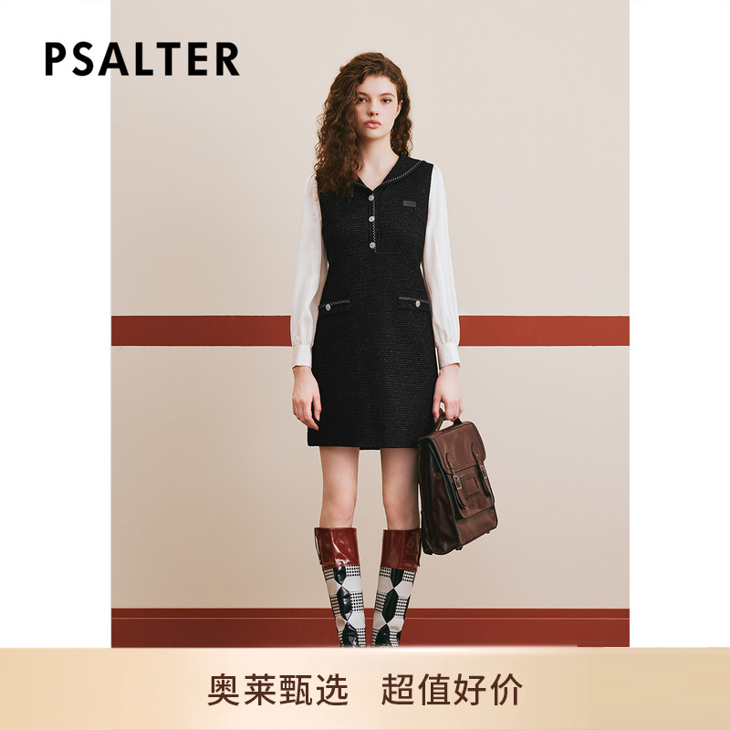 PSALTER诗篇冬披肩领粗花呢学院小香风连衣裙