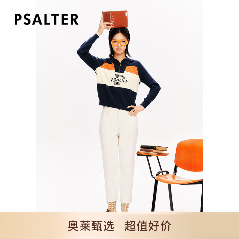 PSALTER诗篇翻领撞色拼接字母绣花毛衣毛针织衫2024春款