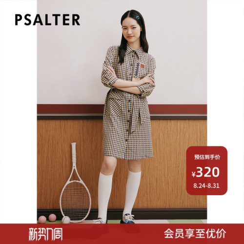 【春夏热卖】PSALTER诗篇夏翻领系带学院风格纹衬衫连衣裙