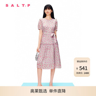 SALT.P可颜100%桑蚕丝泡泡袖 甜美蝴蝶碎花裙连衣裙夏 真丝