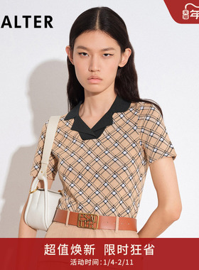 PSALTER诗篇夏格纹修身套头短袖针织衫