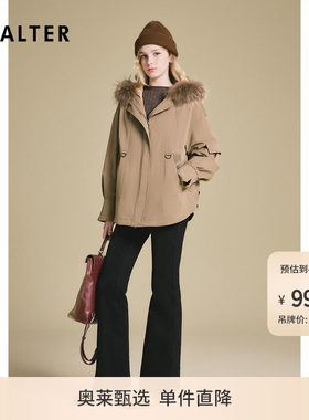 诗篇专选貉子毛领连帽可拆卸白鹅绒内胆派克服羽绒服冬款