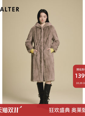 诗篇专选简约带帽水貂皮草连帽貂皮大衣女2025冬季新款