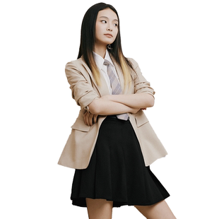 诗篇专选夏宽松时尚百搭休闲学院风减龄亚麻西装外套