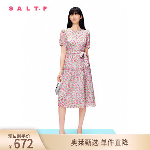 甜美蝴蝶碎花裙连衣裙夏 真丝 SALT.P可颜100%桑蚕丝泡泡袖