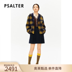 款 PSALTER诗篇复古学院老钱风渐变格纹连帽毛呢短外套冬季