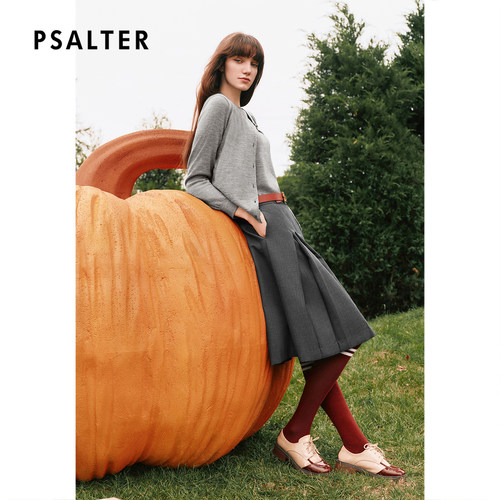【100%羊毛】PSALTER诗篇老钱风高智灰背心针织开衫两件套秋DP