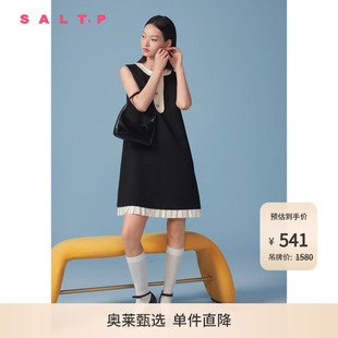 连衣裙夏 SALT.P可颜撞色百褶圆领甜美学院风无袖