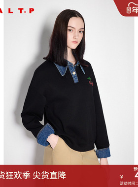 【透气珠地棉】SALT.P可颜新疆棉樱桃珠片刺绣牛仔针织衫秋