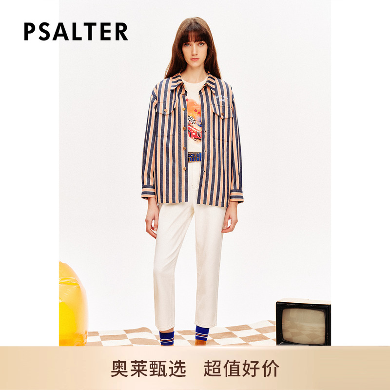 [高智条纹]PSALTER诗篇翻领拼接网格色织撞色条纹外套衬衫24春款