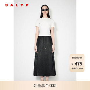 SALT.P可颜褶皱感肌理缎面简约复古工装 风半身裙秋款