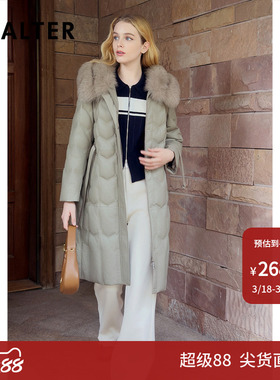 诗篇专选白鹅绒皮羽绒狐狸毛领中长款羊皮鹅绒服羽绒服冬款
