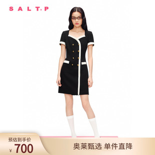 复古方领小香风连衣裙2024夏 千金风 SALT.P可颜收腰双排扣法式