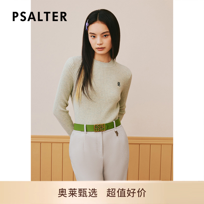 PSALTER诗篇冬圆领简约格纹提花羊毛打底衫毛针织衫