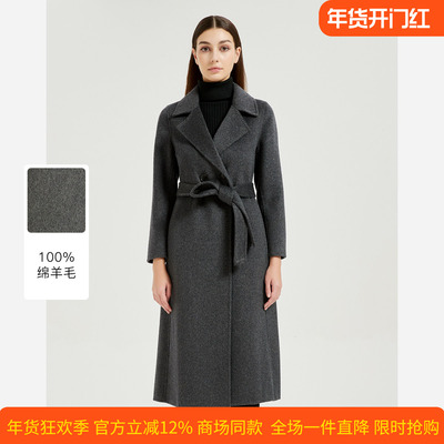 皮尔卡丹女装秋冬新款灰色绵羊毛大衣中长款保暖外套CD54CL029H2