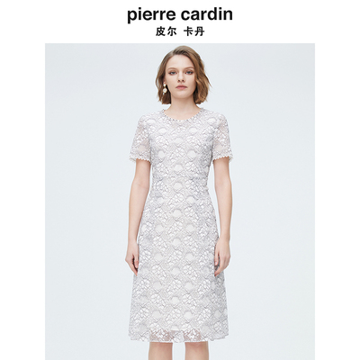 商场同款皮尔卡丹女装新款淑女修身蕾丝短袖连衣裙P4226D4049W3