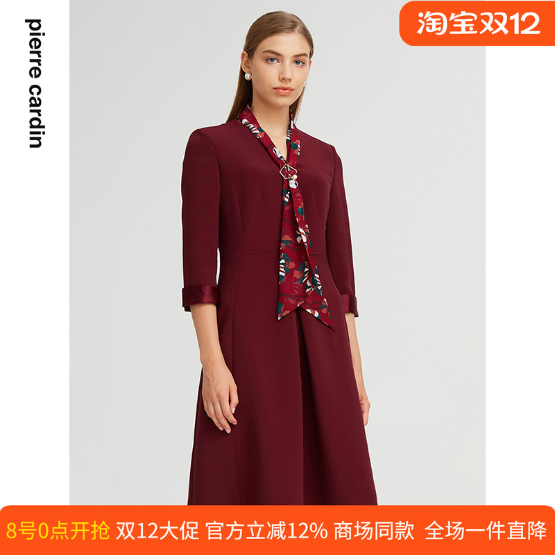 通勤纯色系带领多色连衣裙