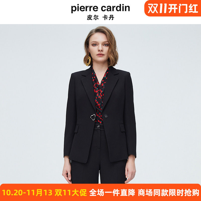 皮尔卡丹女装秋季新款黑色都市职场西服外套上衣P4117U4002B0