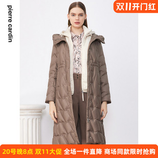 商场同款皮尔卡丹女装羽绒服冬季咖色中长款宴会时尚保暖外套