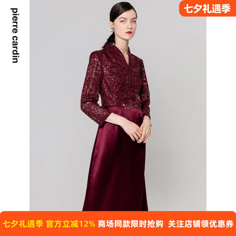 商场同款皮尔卡丹女装年秋季新款蕾丝小H摆礼服连衣裙