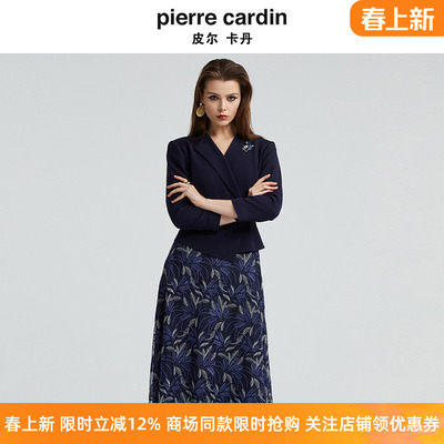 皮尔卡丹女装秋冬醋纤蕾丝拼接时尚浪漫假两件连衣裙P4319E4991N0