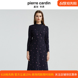 皮尔卡丹女通勤干练职业连衣裙秋冬中长款设计感裙子P4430E4912F3
