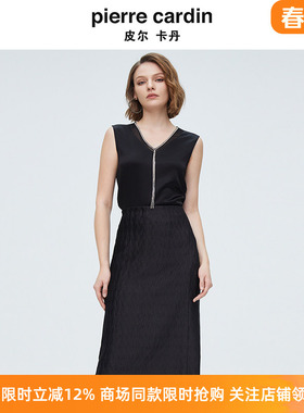 皮尔卡丹女装夏季新款黑色无袖V领透气舒适打底衬衫P4154A4003B0