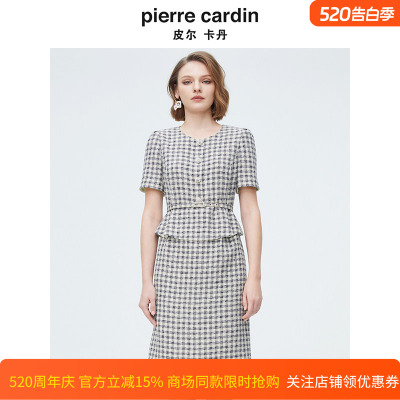 商场同款皮尔卡丹女装夏季新款千鸟格假两件连衣裙P4249D4016G3