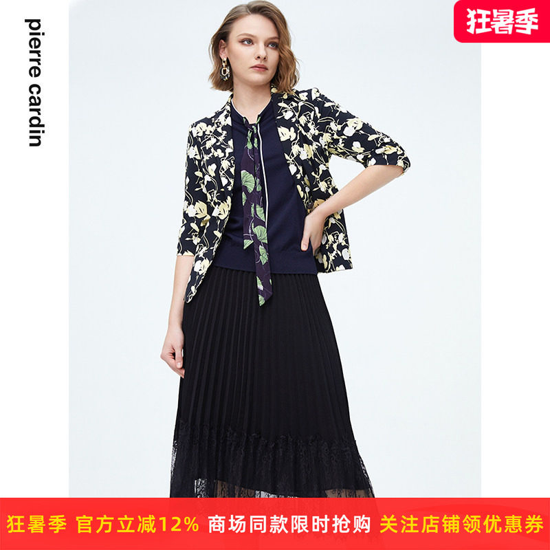 商场同款皮尔卡丹女装西装春印花宽松廓形宽肩休闲时尚外套
