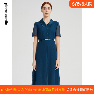 通勤淑女大摆纯色修身连衣裙