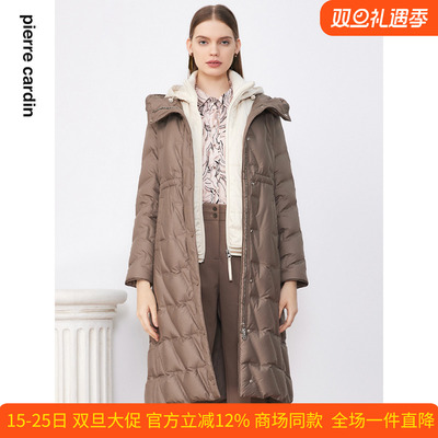 商场同款皮尔卡丹女装羽绒服冬季咖色中长款宴会时尚保暖外套