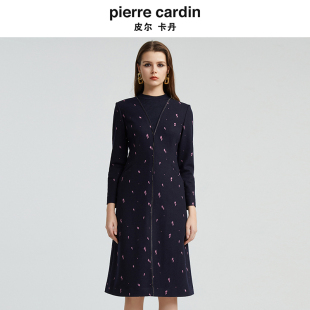 设计感裙子P4430E4912F3 皮尔卡丹女通勤干练职业连衣裙秋冬中长款