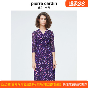 商场同款皮尔卡丹女装新款淑女褶皱修身时尚连衣裙P4136E4066Z3