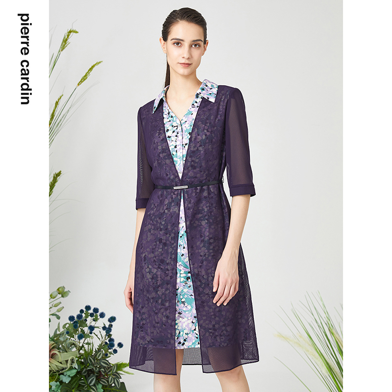 通勤淑女假两件式连衣裙