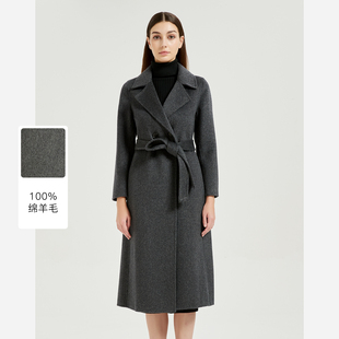 皮尔卡丹女装秋冬新款灰色绵羊毛大衣中长款保暖外套CD54CL029H2