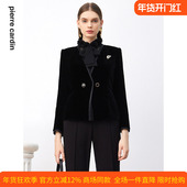 商场同款 设计外套 春秋丝绒花边立领日常时尚 皮尔卡丹女装 西装