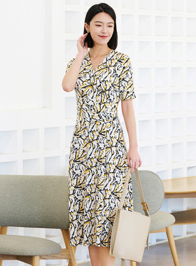 皮尔卡丹女26年夏季新款短袖V领时尚减龄印花连衣裙P52996E5075Y3