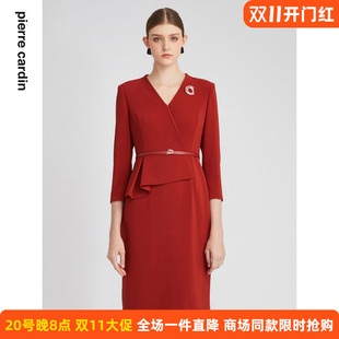 商场同款皮尔卡丹女装知性简约修身通勤气质假两件连衣裙