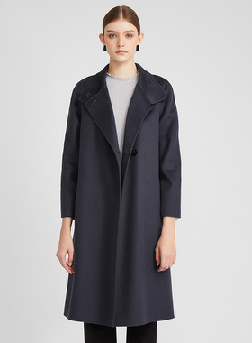 商场同款皮尔卡丹女装毛呢外套灰色纯羊毛干练行政款法式大衣